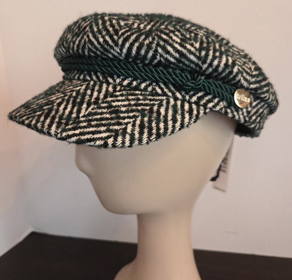 Trina Turk Women's Taylor Cap Teal White Herringbone Baker Boy New
